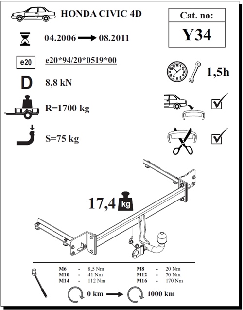 Honda Civic 4K Çeki Demiri , Kuğu Boynu - Sabit , 2006 - 2011