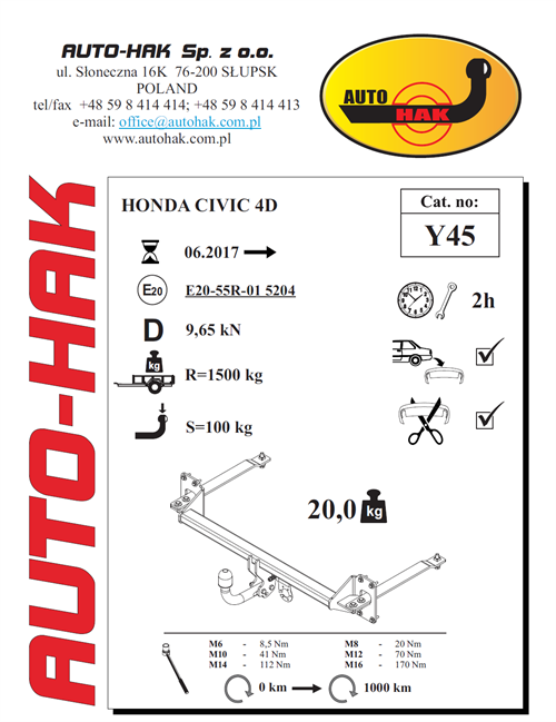 Honda Civic 4K Çeki Demiri , Kuğu Boynu - Sabit , 2017 - Bugüne