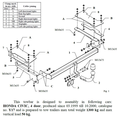 Honda Civic 4K Çeki Demiri , Kuğu Boynu - Sabit , 1999 - 2000