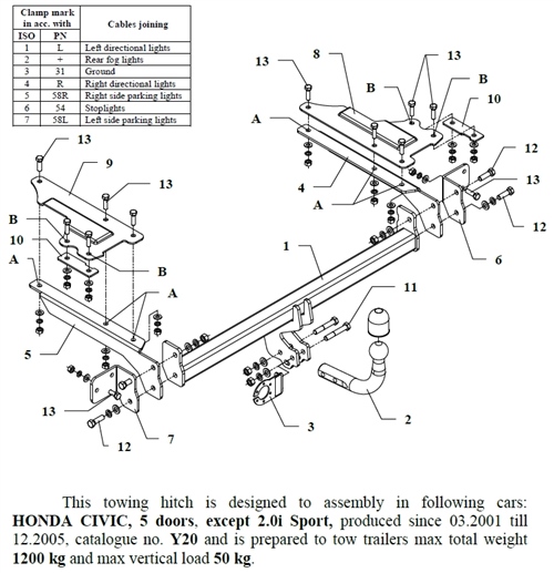 Honda Civic 5K Çeki Demiri , Kuğu Boynu - Sabit , 2001 - 2005