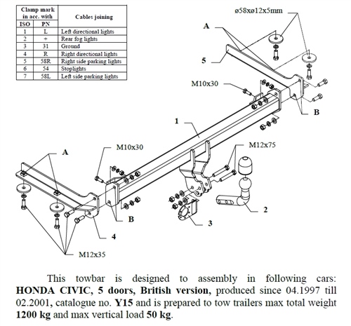 Honda Civic 5K Çeki Demiri , Kuğu Boynu - Sabit , 1997 - 2001