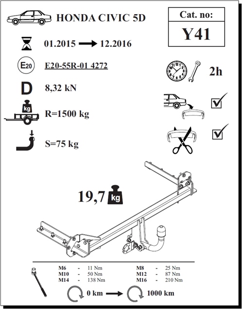 Honda Civic 5K Çeki Demiri , Kuğu Boynu - Sabit , 2015 - 2016
