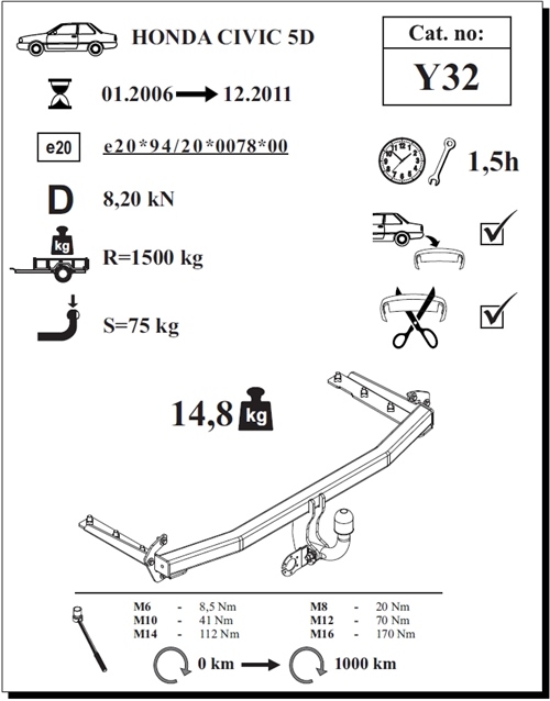 Honda Civic 5K Çeki Demiri , Kuğu Boynu - Sabit , 2006 - 2011