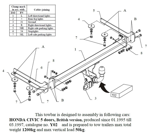 Honda Civic 5K Çeki Demiri , Kuğu Boynu - Sabit , 1995 - 1997