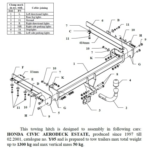 Honda Civic Aerodeck Çeki Demiri , Kuğu Boynu - Sabit , 1997 - 2001