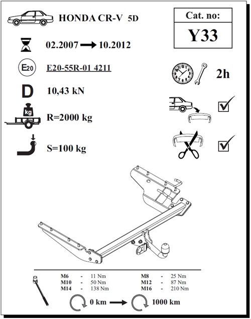 Honda CR-V Çeki Demiri , Kuğu Boynu - Sabit , 2007 - 2012