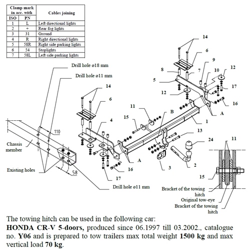 Honda CR-V Çeki Demiri , Kuğu Boynu - Sabit , 1997 - 2002