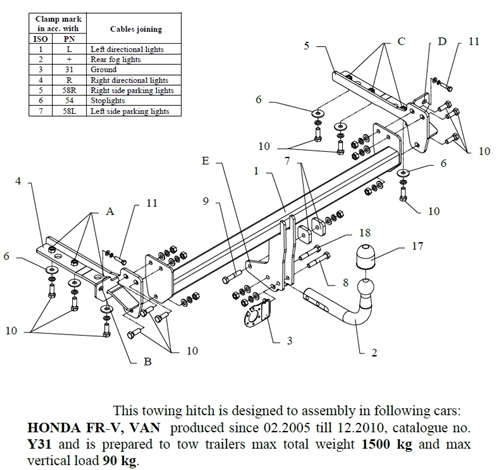 Honda FR-V Çeki Demiri , Kuğu Boynu - Sabit , 2005 - 2010
