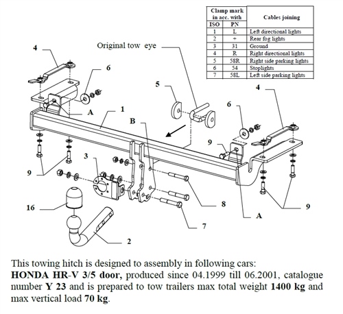 Honda HR-V Çeki Demiri , Kuğu Boynu - Sabit , 1999 - 2001