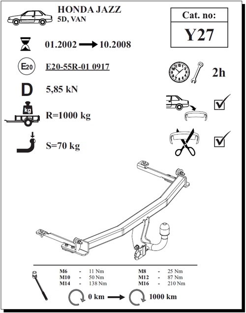 Honda Jazz Çeki Demiri , Kuğu Boynu - Sabit , 2002 - 2008