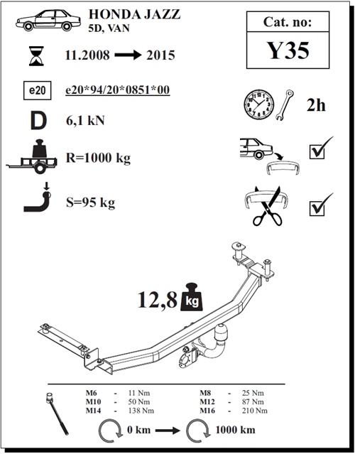 Honda Jazz Çeki Demiri , Kuğu Boynu - Sabit , 2008 - 2015