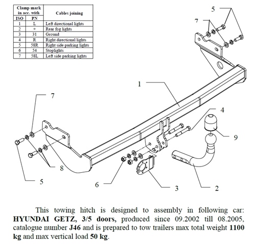 Hyundai Getz Çeki Demiri , Kuğu Boynu - Sabit , 2002 - 2005
