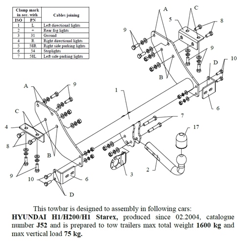 Hyundai H1-Kamyonet Çeki Demiri , Kuğu Boynu - Sabit , 2004 - Bugüne
