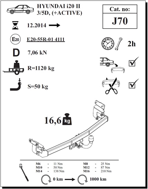 Hyundai i20 Çeki Demiri , Kuğu Boynu - Sabit , 2014 - 2020