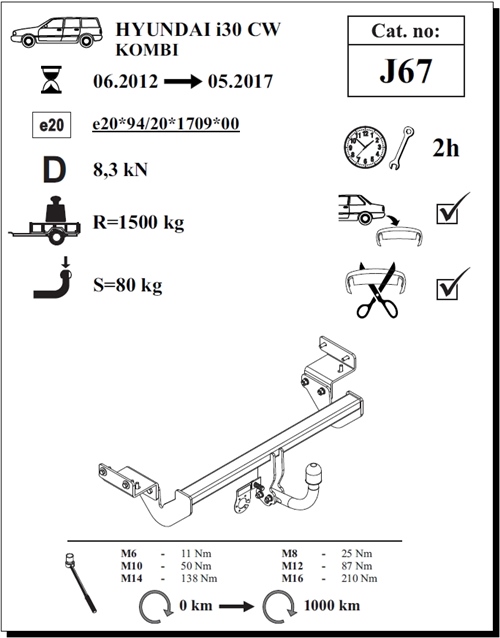 Hyundai i30CW Çeki Demiri , Kuğu Boynu - Sabit , 2012 - 2017