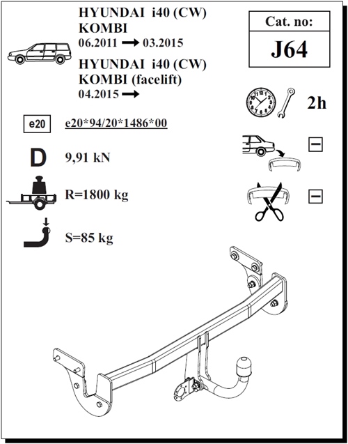 Hyundai i40CW Çeki Demiri , Kuğu Boynu - Sabit , 2011 - Bugüne