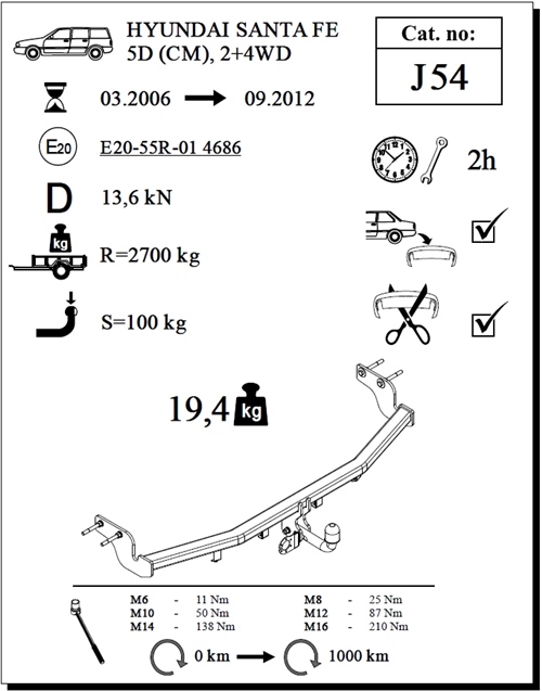Hyundai Santa Fe Çeki Demiri , Kuğu Boynu - Sabit , 2006 - 2012
