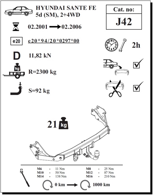 Hyundai Santa Fe Çeki Demiri , Kuğu Boynu - Sabit , 2001 - 2006