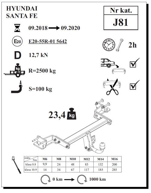Hyundai Santa Fe Çeki Demiri , Kuğu Boynu - Sabit , 2018 - 2020