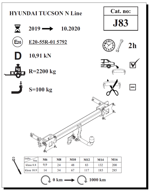 Hyundai Tucson N Line Çeki Demiri , Kuğu Boynu - Sabit , 2019 - 2020