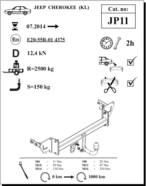 Jeep Cherokee Çeki Demiri , Kuğu Boynu - Sabit , 2014 - Bugüne