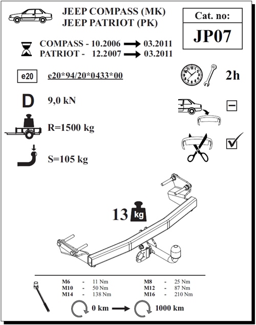 Jeep Compass Çeki Demiri , Kuğu Boynu - Sabit , 2006 - 2011