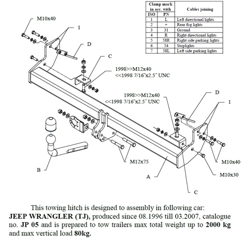 Jeep Wrangler Çeki Demiri , Kuğu Boynu - Sabit , 1996 - 2007