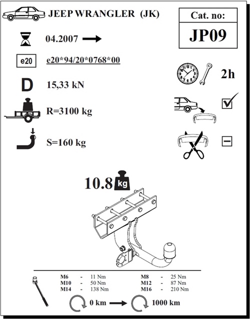 Jeep Wrangler Çeki Demiri , Kuğu Boynu - Sabit , 2007 - 2018