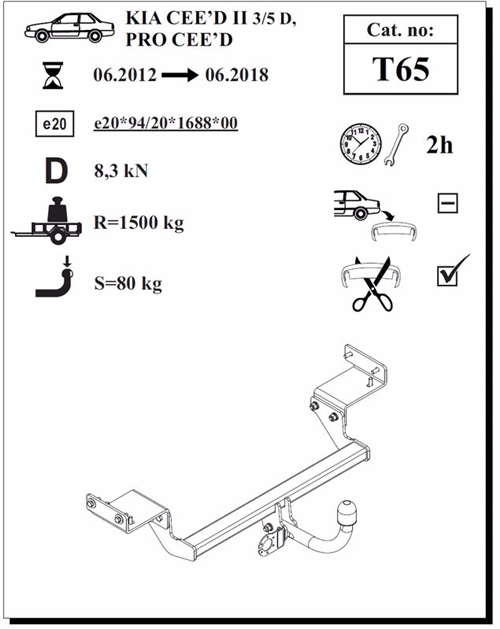 Kia Ceed Çeki Demiri , Kuğu Boynu - Sabit , 2012 - 2018