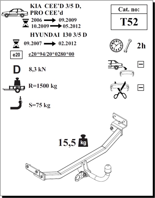 Kia Ceed Çeki Demiri , Kuğu Boynu - Sabit , 2006 - 2012
