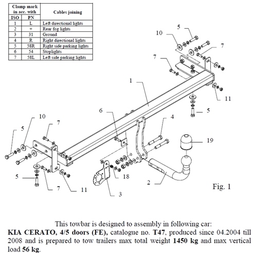 Kia Cerato Çeki Demiri , Kuğu Boynu - Sabit , 2004 - 2008
