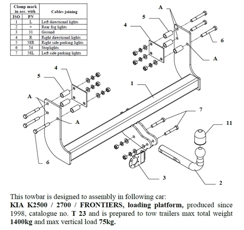 Kia K2500 - K2700 Çeki Demiri , Kuğu Boynu - Sabit , 1998  - Bugüne