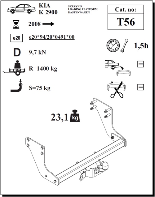 Kia K2900 Çeki Demiri , Kuğu Boynu - Sabit , 2008  - Bugüne
