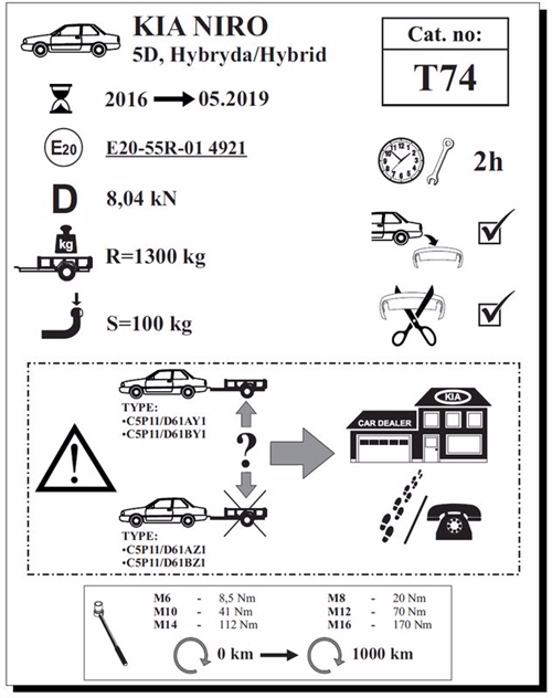Kia Niro Çeki Demiri , Kuğu Boynu - Sabit , 2016 - 2019