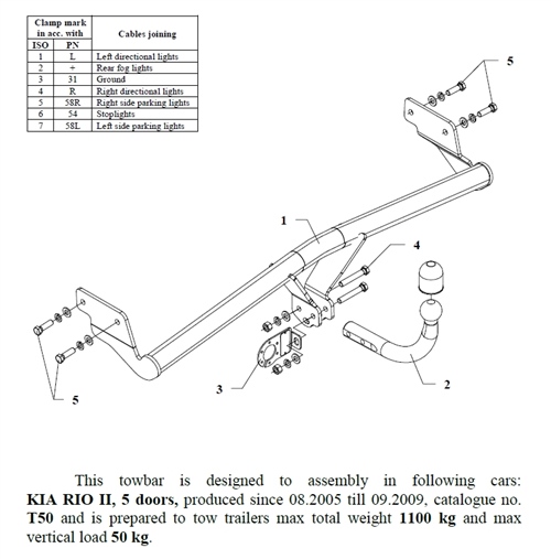 Kia Rio 5K Çeki Demiri , Kuğu Boynu - Sabit , 2005 - 2009