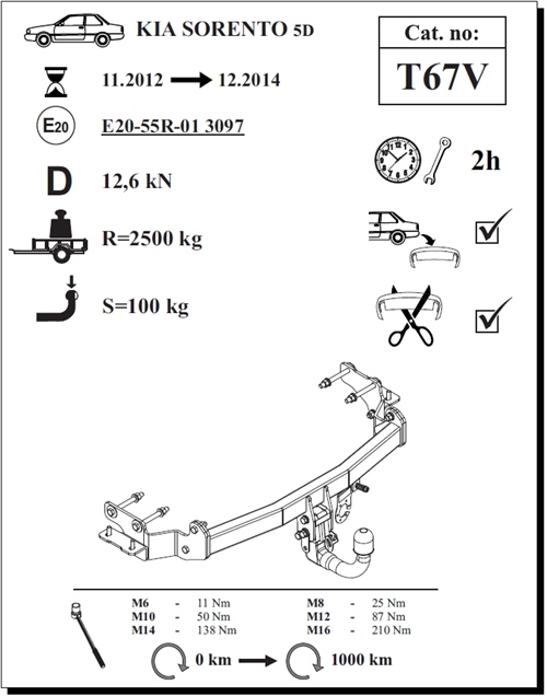 Kia Sorento Çeki Demiri , Dikey Sökülebilir , 2012 - 2014