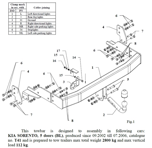 Kia Sorento Çeki Demiri , Kuğu Boynu - Sabit , 2002 - 2006