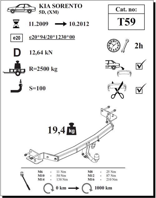 Kia Sorento Çeki Demiri , Kuğu Boynu - Sabit , 2009 - 2012