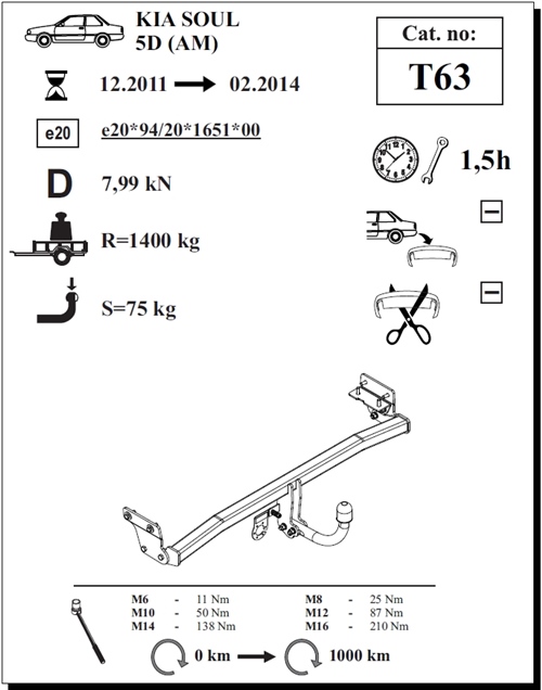Kia Soul Çeki Demiri , Kuğu Boynu - Sabit , 2011 - 2014