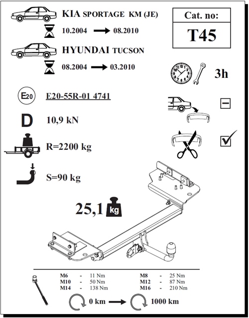 Kia Sportage Çeki Demiri , Kuğu Boynu - Sabit , 2004 - 2010