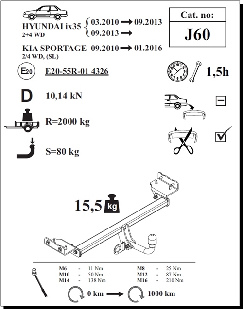 Kia Sportage Çeki Demiri , Kuğu Boynu - Sabit , 2010 - 2016