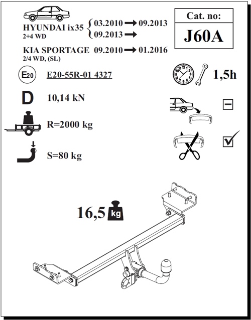 Kia Sportage Çeki Demiri , Yatay Sökülebilir Tip , 2010 - 2016
