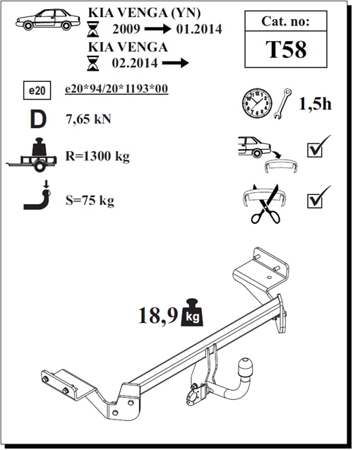 Kia Venga Çeki Demiri , Kuğu Boynu - Sabit , 2009 - Bugüne