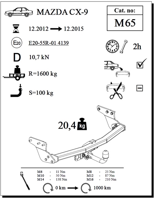 Mazda CX-9 , Kuğu Boynu - Sabit , 2012 - 2015