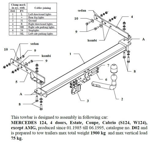 Mercedes 124 Çeki Demiri , Kuğu Boynu - Sabit , 1985 - 1995