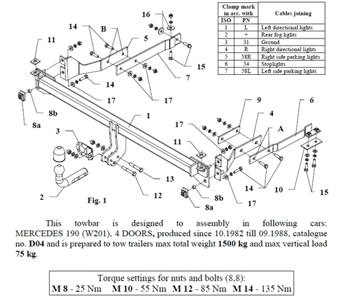 Mercedes 190 Çeki Demiri , Kuğu Boynu - Sabit , 1982 - 1988