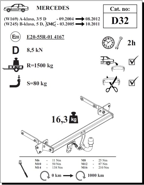 Mercedes B-Class Çeki Demiri , Kuğu Boynu - Sabit , 2005 - 2011