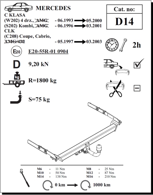 Mercedes C-Class Çeki Demiri , Kuğu Boynu - Sabit , 1993 - 2000