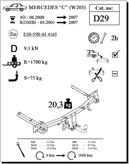 Mercedes C-Class Kombi Çeki Demiri , Kuğu Boynu - Sabit , 2001 - 2007