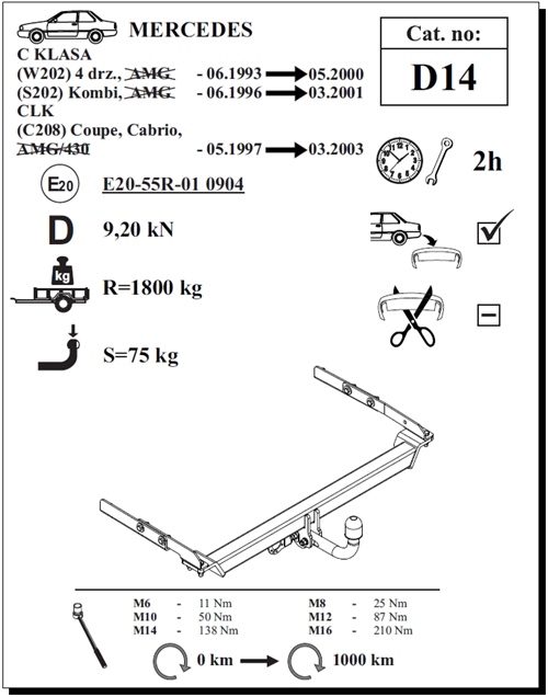 Mercedes CLK Çeki Demiri , Kuğu Boynu - Sabit , 1997 - 2003